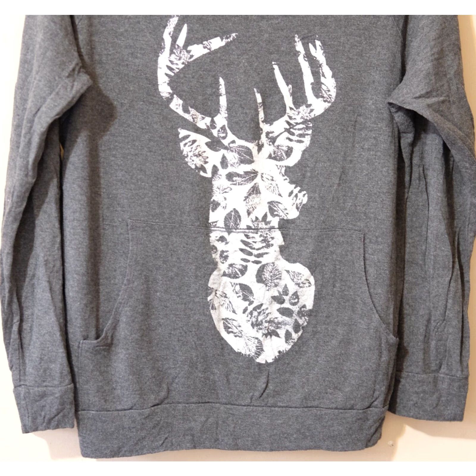 Vintage Zutter Women's L Gray Long Sleeve T-Shirt Deer Print w/Pockets Stretch #p51-81 Size L / US 10 / IT 46 - 3 Thumbnail