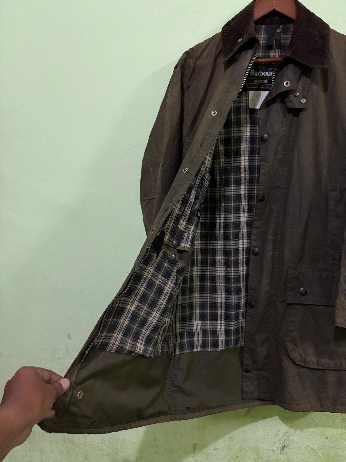 Barbour VTG 90's Barbour Border Cotton Waxed Jacket Hunting Jacket Size US L / EU 52-54 / 3 - 4 Thumbnail