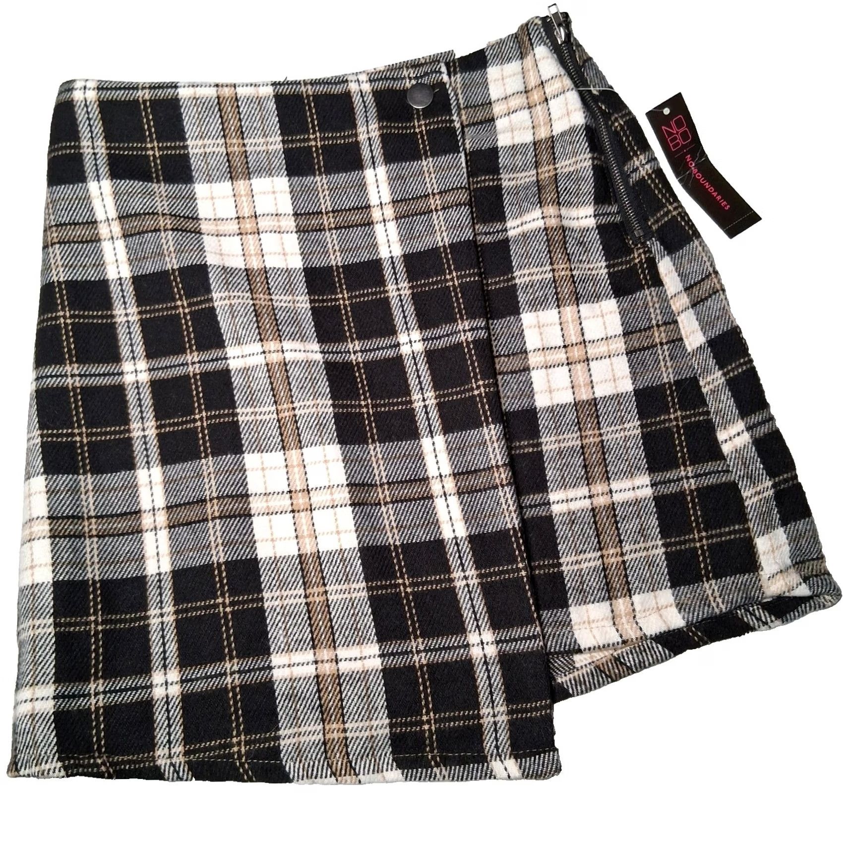 Vintage VINTAGE No Boundaries Skirt Womens XS Black NOBO Mini Plaid Flannel Faux Wrap Academia Y2K Size 26" / US 2 / IT 38 - 2 Thumbnail
