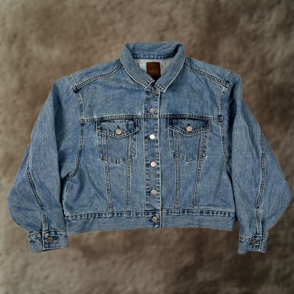 Gap Gap Denim Jacket Womens Large Blue Cropped Oversized Button Front Casual Cotton Jacket Size 36" / US 14 / IT 50 - 1 Thumbnail