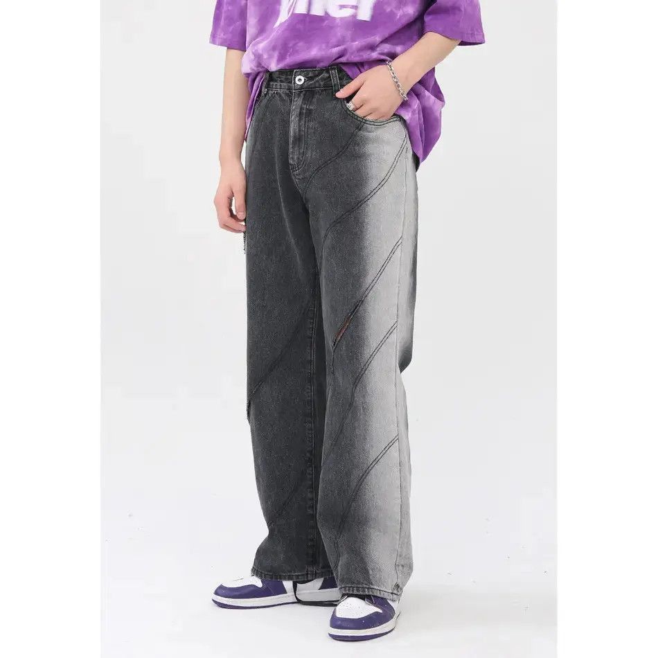 Japanese Brand Retro loose straight leg gradient ripped jeans Size US 32 / EU 48 - 4 Thumbnail