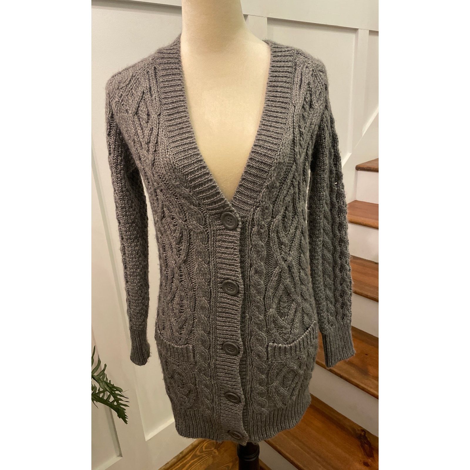 Zara Zara Knit Chunky Cable Knit Wool Blend Gray Cardigan, S Size S / US 4 / IT 40 - 1 Thumbnail