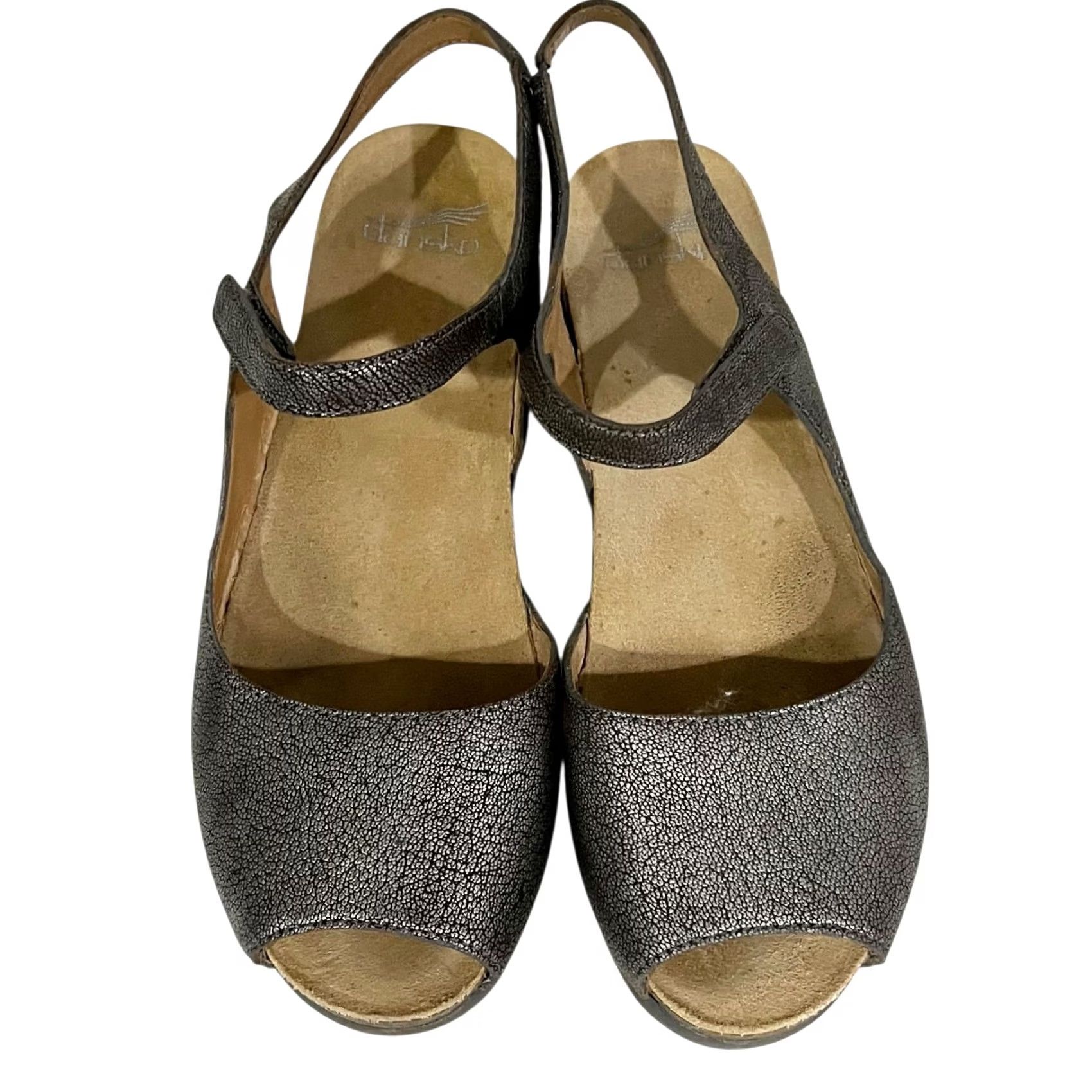 Dansko Dansko Marcy Metallic Pewter Women’s Sandal Peep Toe Ankle Strap Sz 41 11 US Sandal Women Peep toe Ankle Strap Silver Leather Hook & Loop Size US 11 / IT 41 - 3 Thumbnail