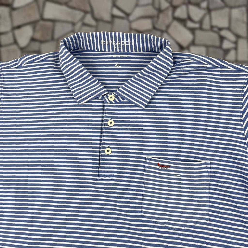 Vintage B. Draddy Polo Shirt Mens XL Blue White Striped Stretch Cotton Preppy Golf Logo Size US XL / EU 56 / 4 - 1 Thumbnail