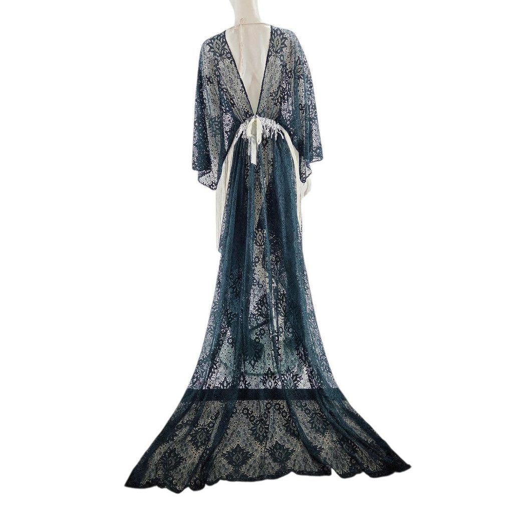 The Unbranded Brand Green Blue Lace & Fringe by Flutterdress Size ONE SIZE - 2 Thumbnail