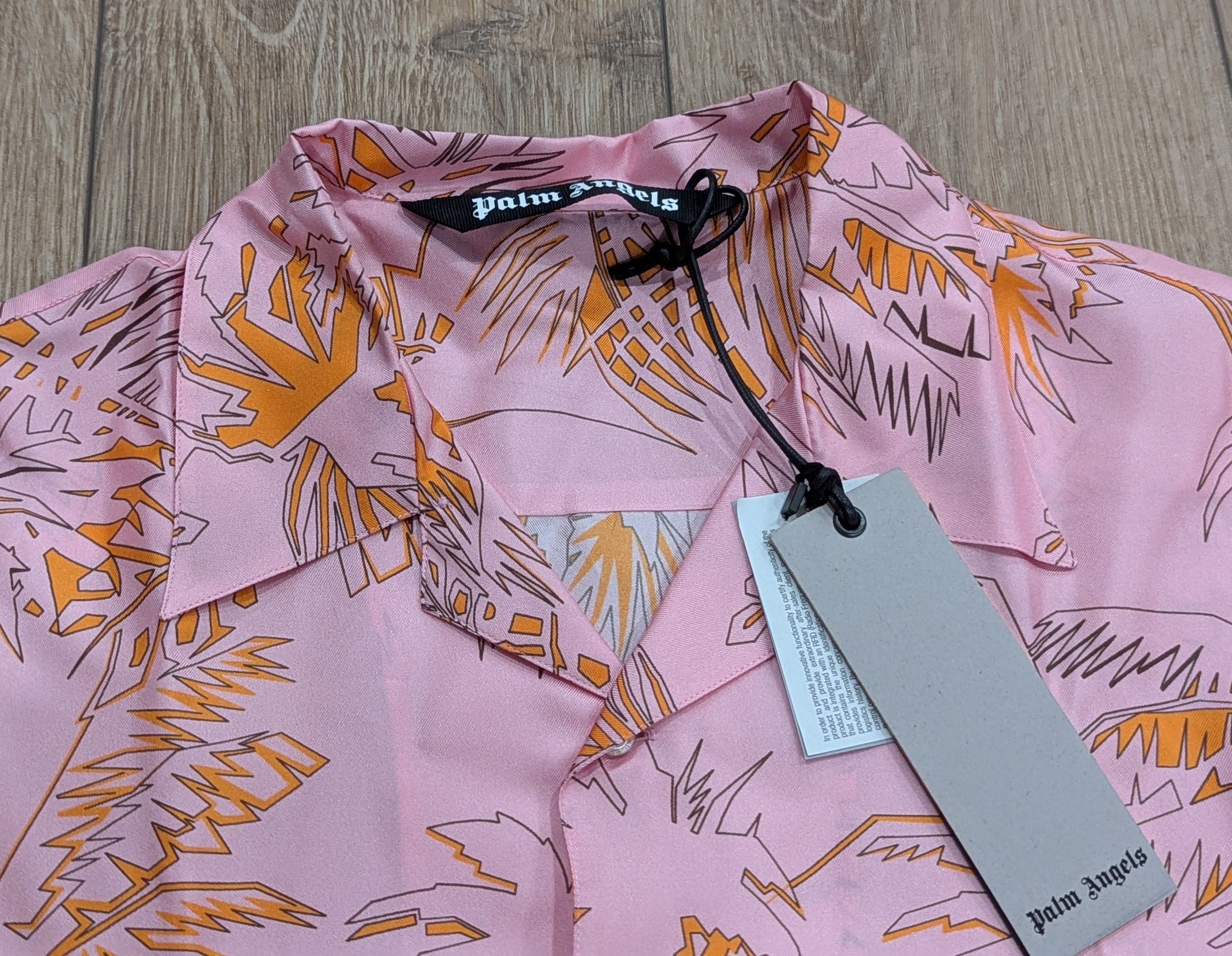 Palm Angels PALM ANGELS Palm Print Silk Button Up Shirt Pink/Gold 48 Size US M / EU 48-50 / 2 - 2 Thumbnail