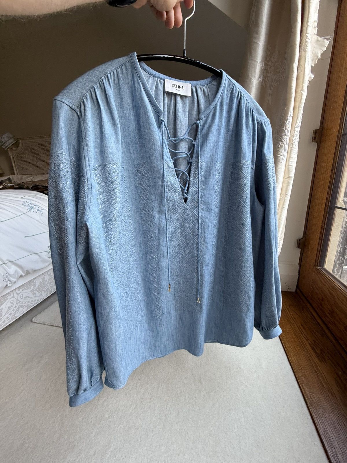 Celine $2450 SS24 Celine embroidered blouse shirt Hedi sample Size M / US 6-8 / IT 42-44 - 9 Thumbnail