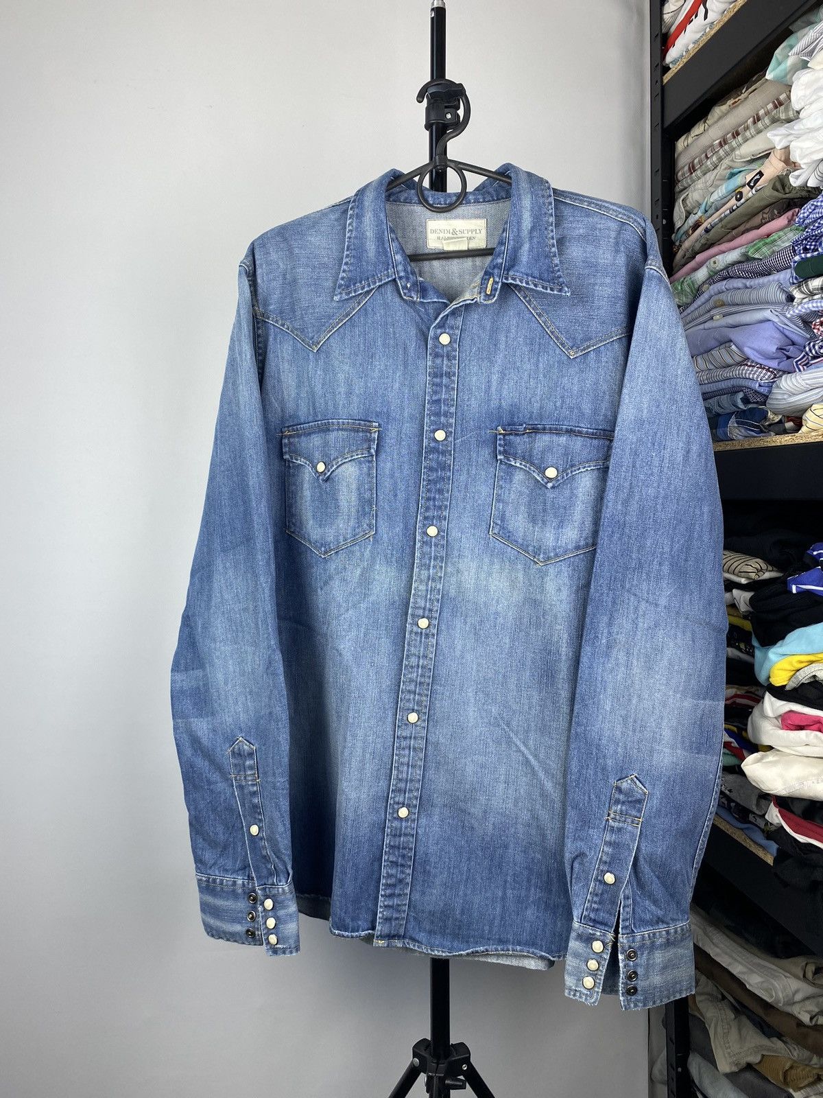 Denim & Supply Ralph Lauren × Designer × Vintage Denim Supply Ralph Lauren Blue Button Up Denim Pocket Shirt Size US XL / EU 56 / 4 - 2 Thumbnail