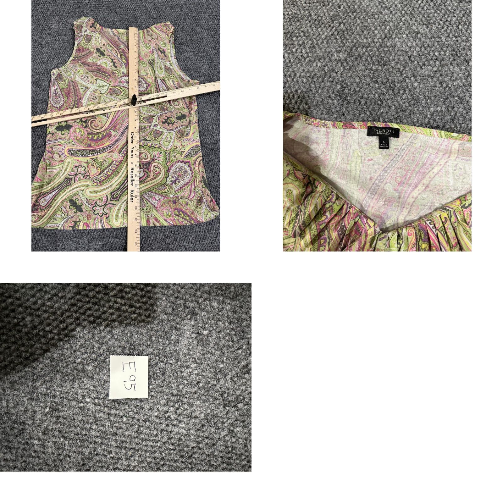 Talbots Talbots Blouse Womens L Green Pink Paisley Sleeveless V-Neck Pullover Casual Boho Peasant Stretch All Seasons Size L / US 10 / IT 46 - 8 Thumbnail