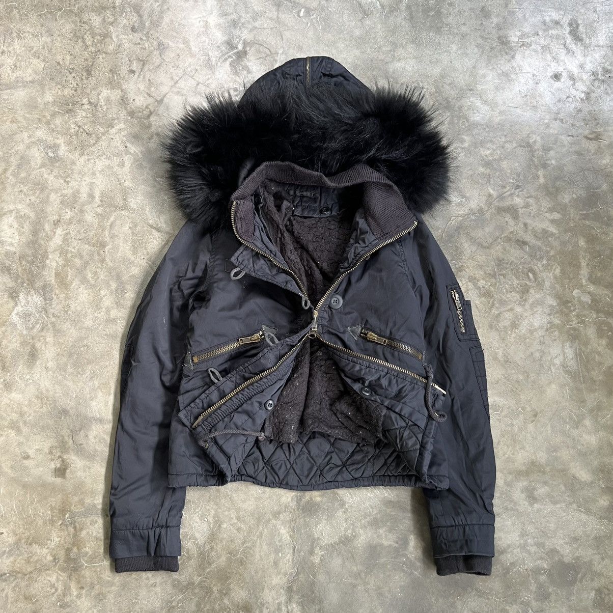 14th Addiction 2000s Moussy Apocalypse Style Fur Hooded Bomber Jacket Size US M / EU 48-50 / 2 - 3 Thumbnail