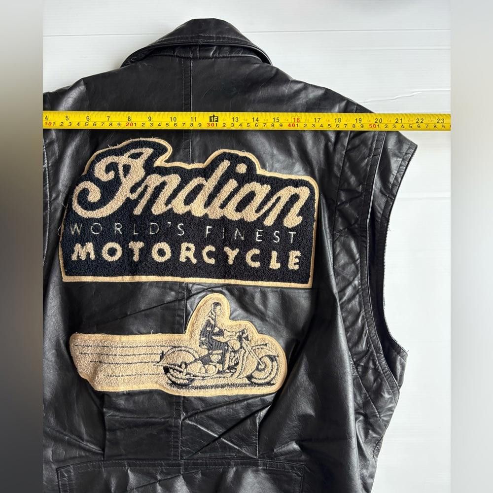 Designer Vintage Indian Motorcycle Leather Jacket Vest - Size L Size US L / EU 52-54 / 3 - 3 Thumbnail