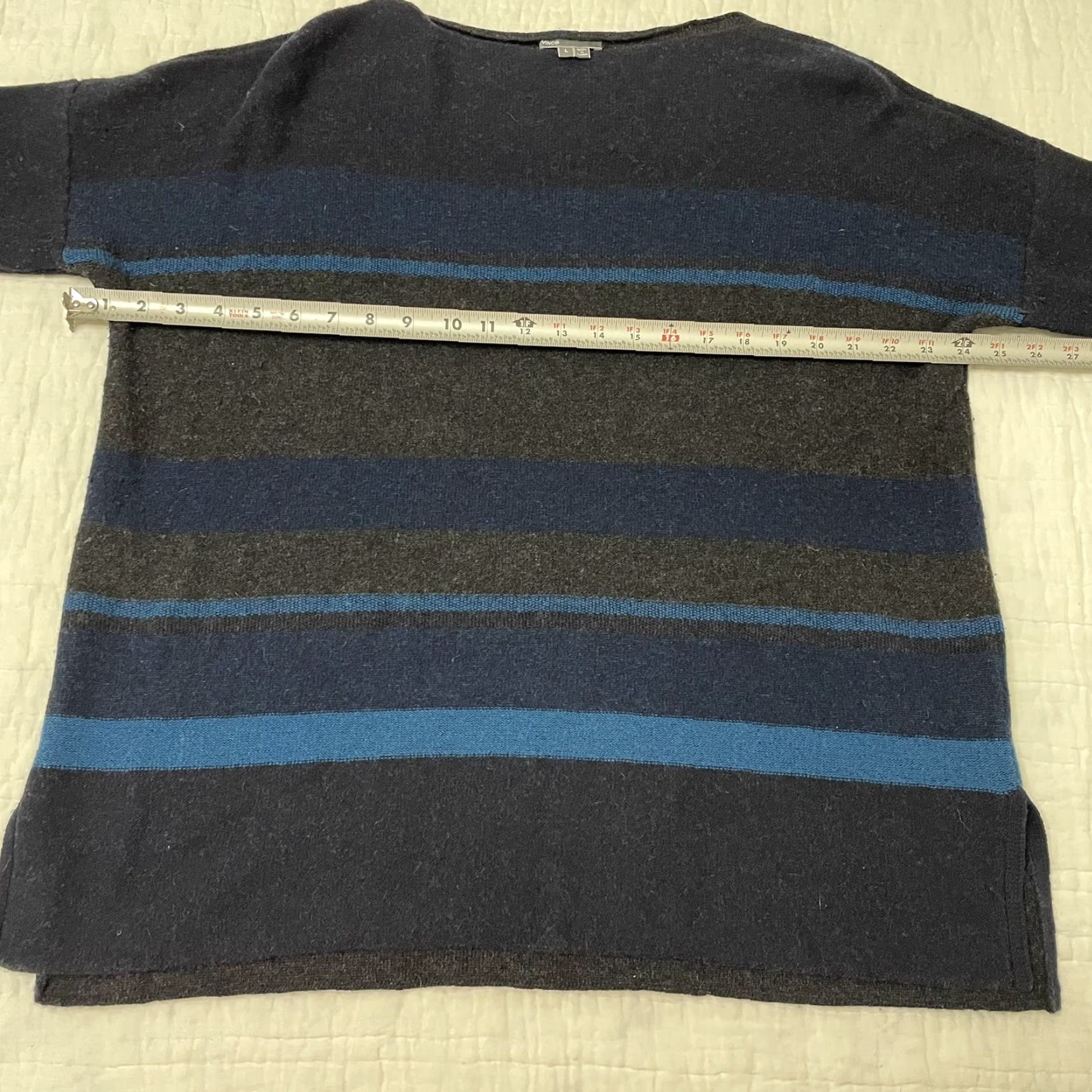 Vince Vince Women's Pullover Sweater L Gray Blue Green Wool Cashmere Oversized Dolman Sleeve Slouchy Knit Stripe Crew Neck Formal/Relaxed Fit Size L / US 10 / IT 46 - 7 Thumbnail