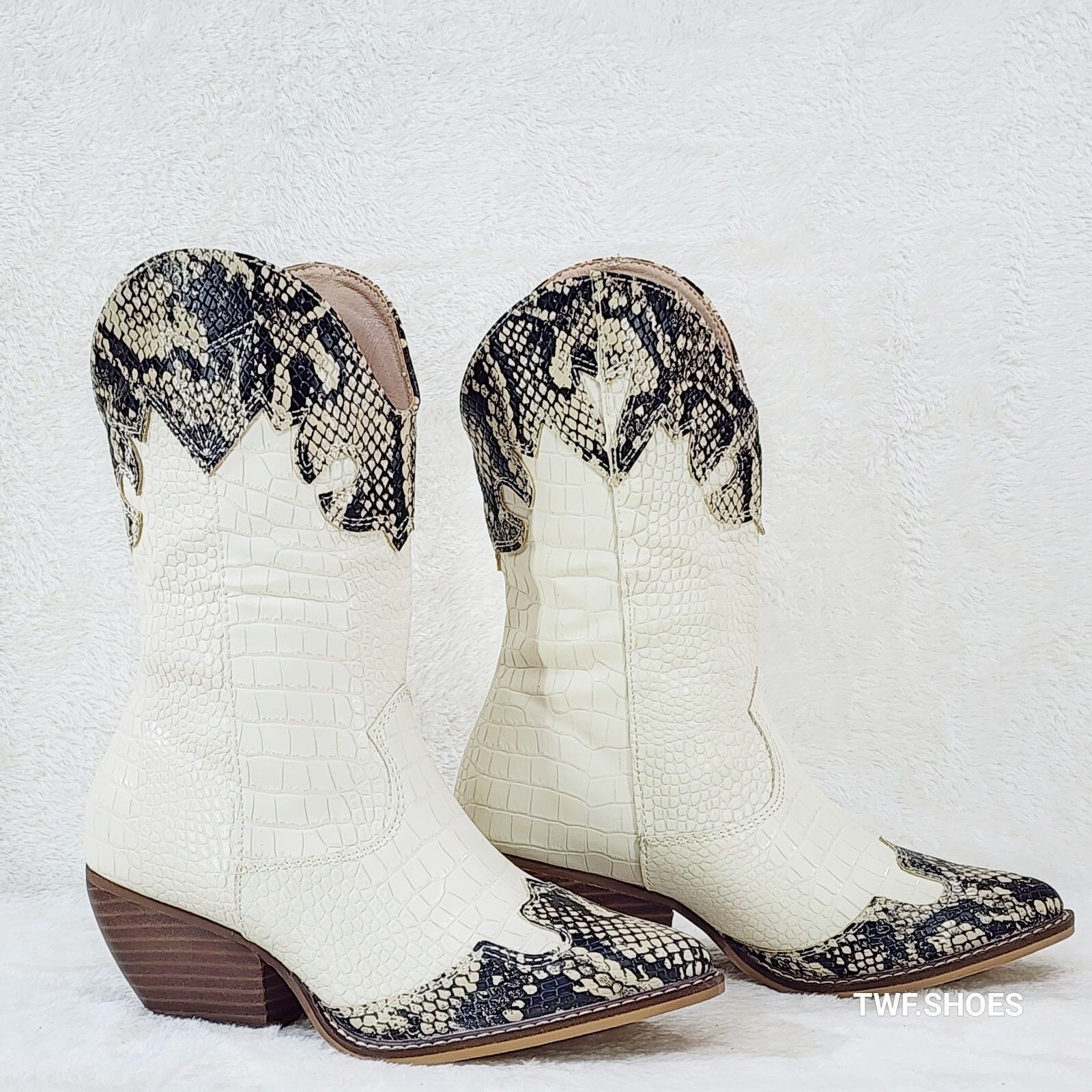 Other Snake Bite Cream Western Reptile Cowboy Pull On Country Cowg Size US 7 / IT 37 - 5 Thumbnail
