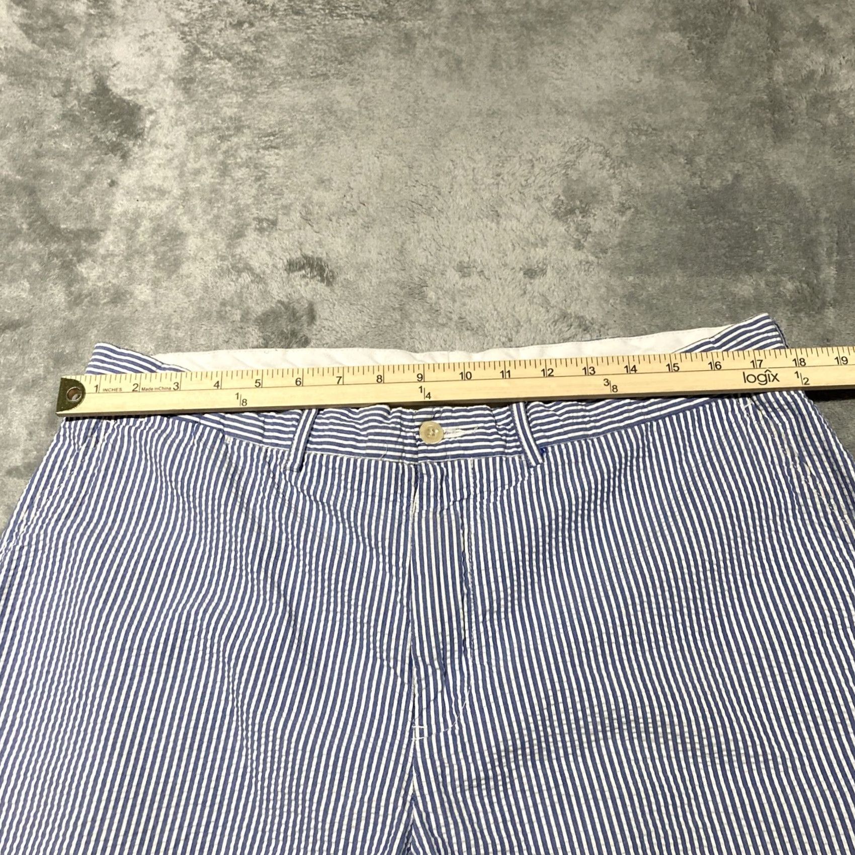 Polo Ralph Lauren Polo Ralph Lauren Seersucker Shorts Men's 36 Blue White Stretch Classic Fit Blue White Striped Flat Front Casual Shorts Mens 36 Size US M / EU 48-50 / 2 - 2 Thumbnail