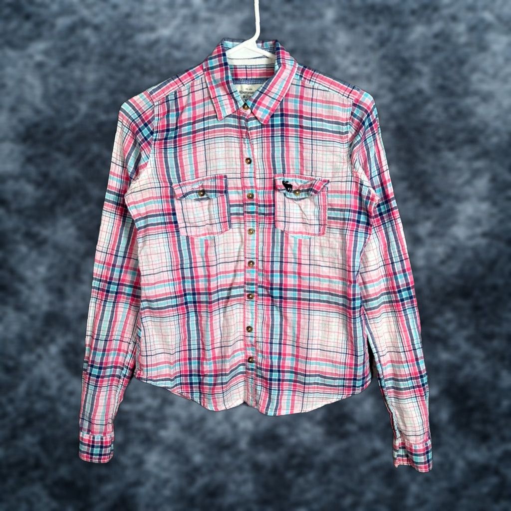Abercrombie & Fitch Abercrombie & Fitch Womens Plaid Button-Up Shirt Long Sleeve XS Pink Casual Shirt Womens XS Size XS / US 0-2 / IT 36-38 - 1 Thumbnail