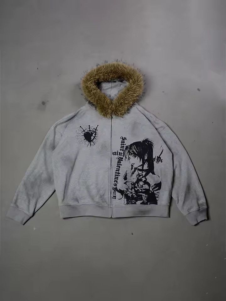 VIBE Gothic Printed Faux Fur Hooded Size US XL / EU 56 / 4 - 1 Thumbnail