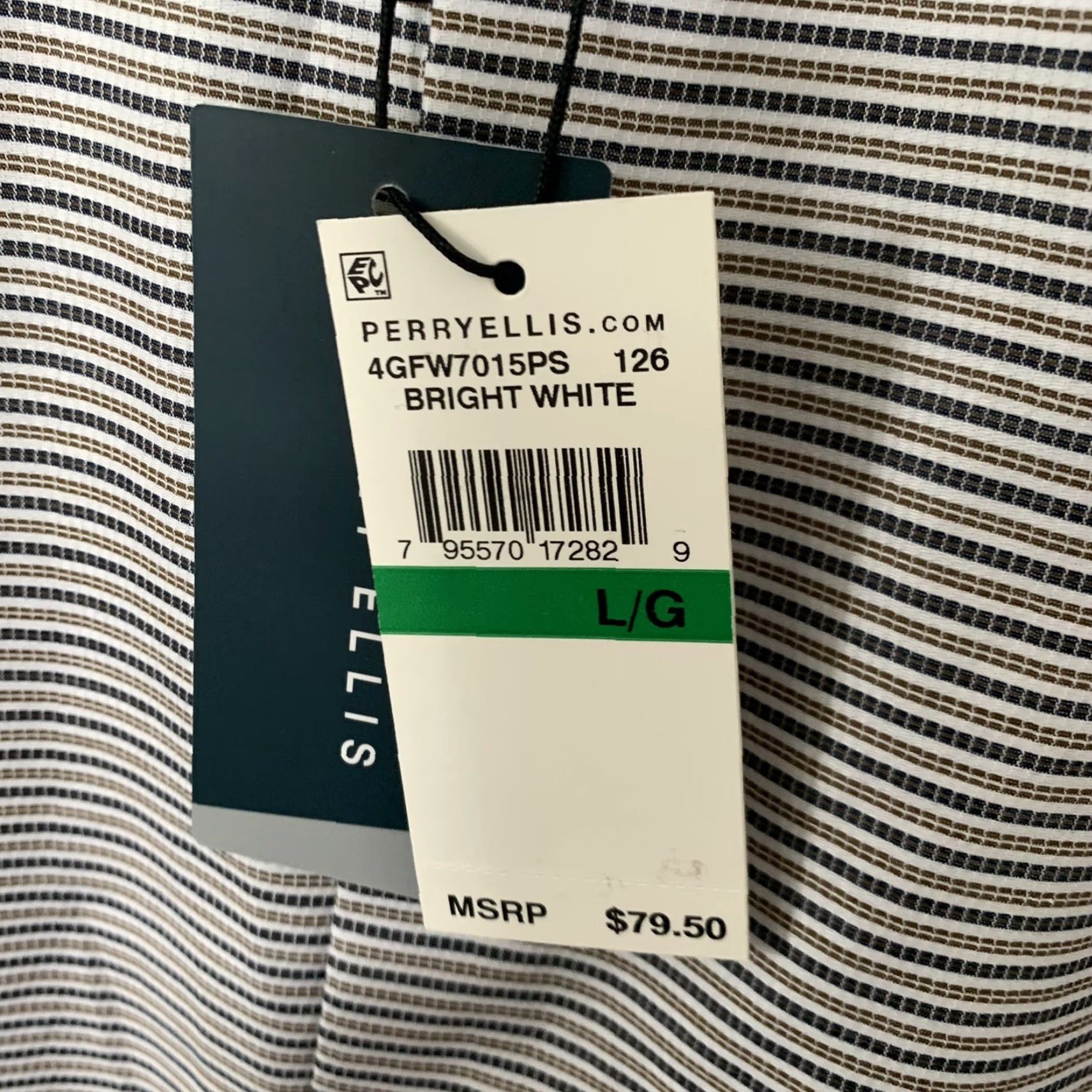 Perry Ellis Perry Ellis Shirt Mens Large Striped Print 100% Cotton Button Up White Long Sleeve Casual Modern Size US L / EU 52-54 / 3 - 4 Thumbnail