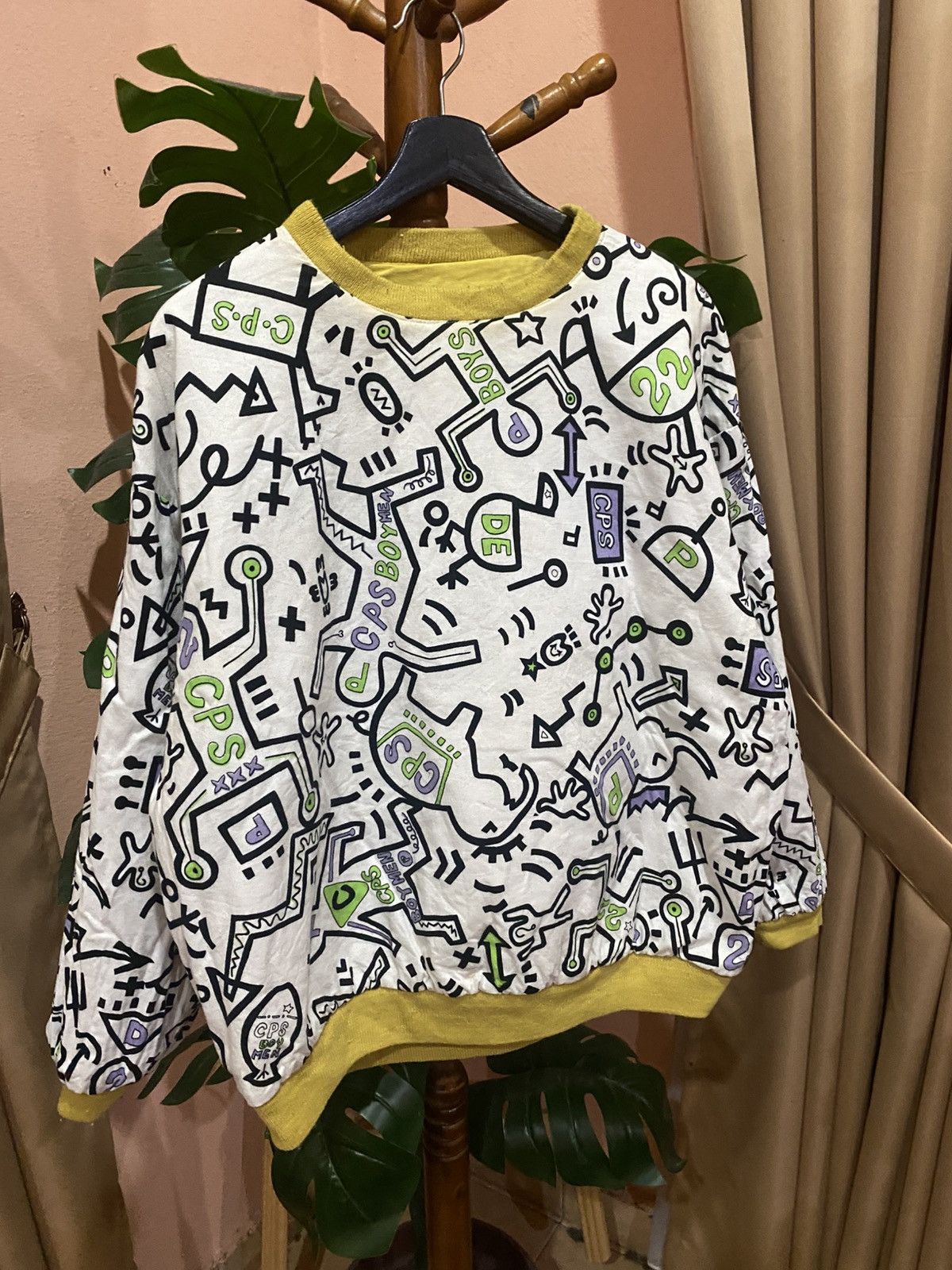 Other Vintage Yellow & Graphic Reversible Sweatshirt Streetwear Size US M / EU 48-50 / 2 - 3 Thumbnail