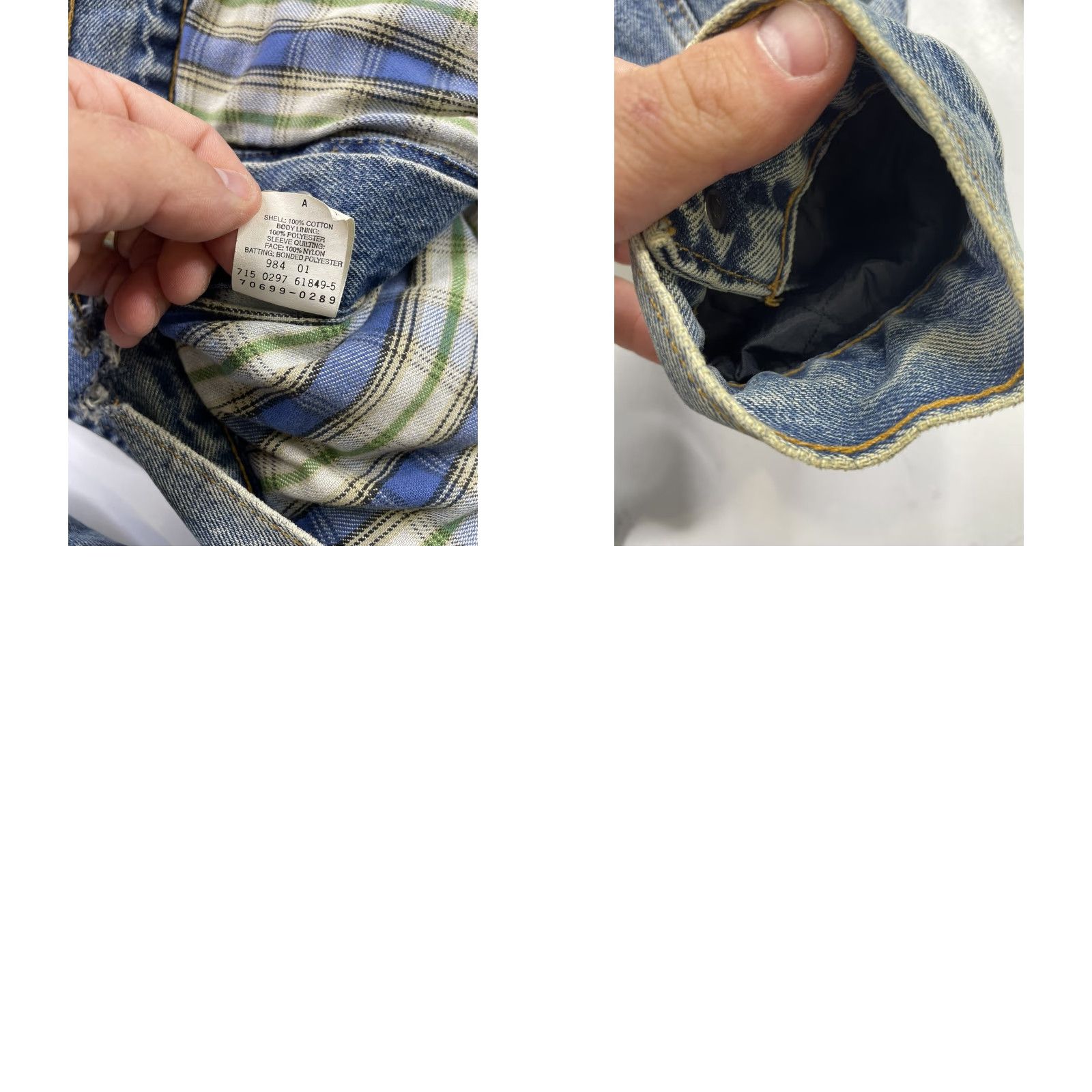 Levi's VINTAGE Levi’s Men’s 715-70699 Distressed Denim Jean Jacket Made USA Plaid Lined Size US 31 - 8 Thumbnail