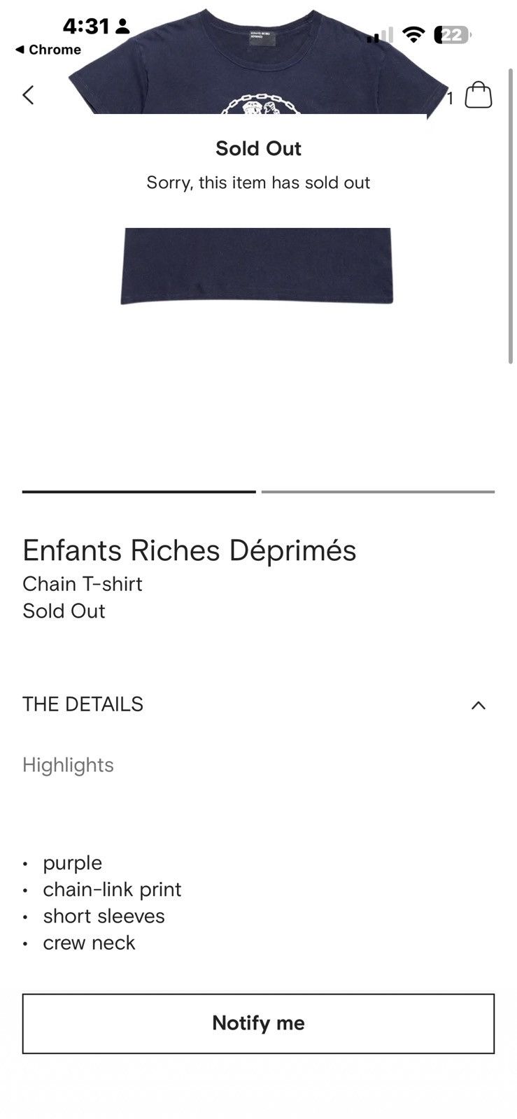 Enfants Riches Deprimes Enfants Riches Déprimés Chain T-shirt Size US M / EU 48-50 / 2 - 11 Thumbnail