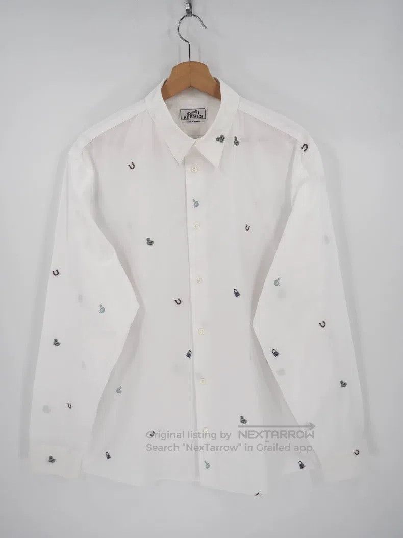 Hermes Hermes size 41 White embroidered patterned shirt Size US XXS / EU 40 - 3 Thumbnail