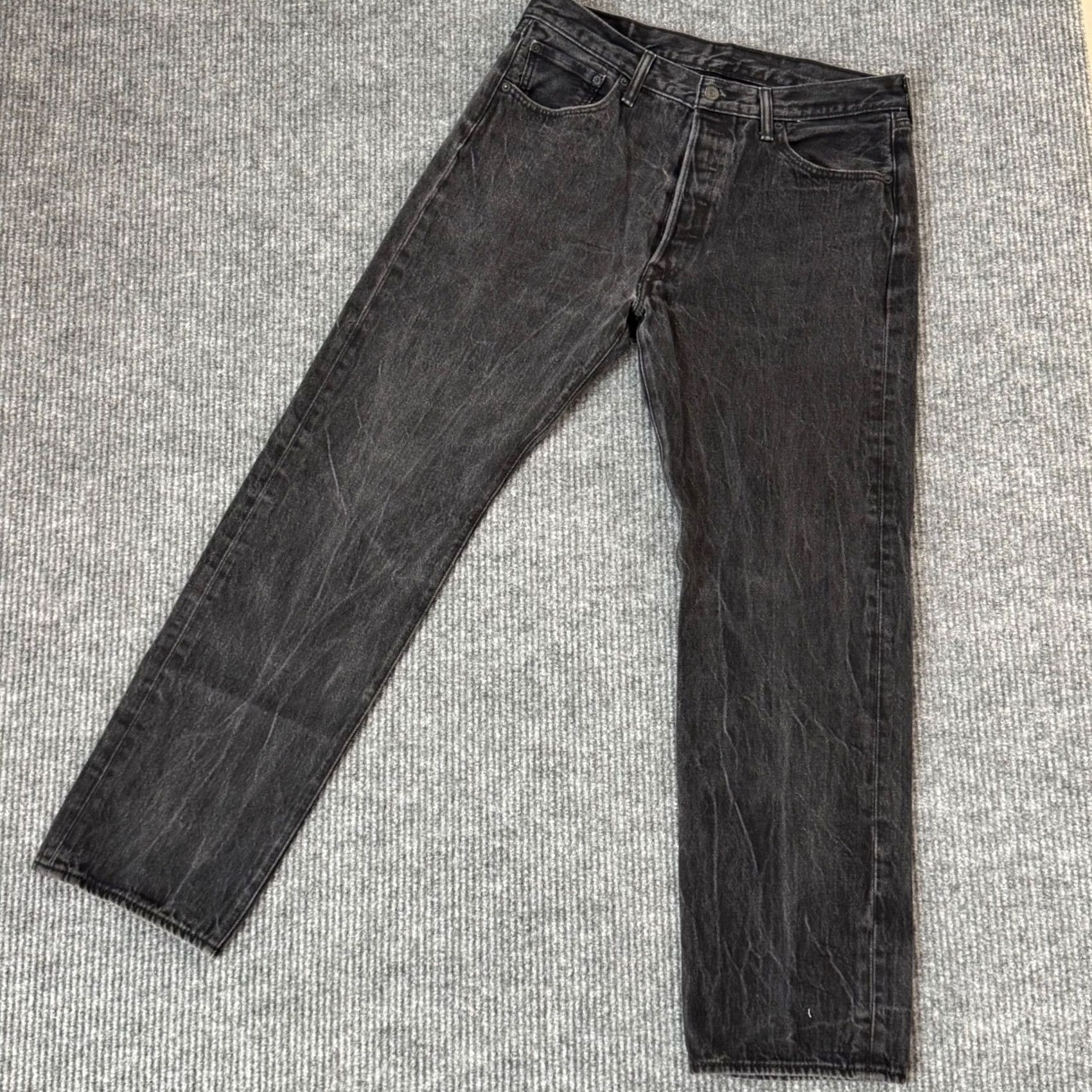 Levi's Levi's 501 Jeans Mens Straight Leg Black Wash Distressed Denim Button Fly 36x31 Size US 36 / EU 52 - 6 Thumbnail