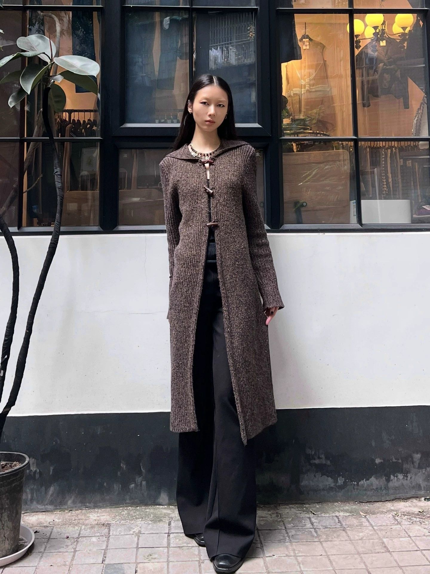 Other French Vintage Horn Button Knit Hooded Long Coat Size XS / US 0-2 / IT 36-38 - 1 Thumbnail