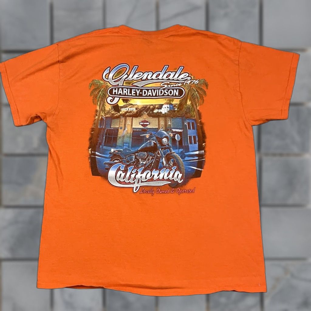 Harley Davidson VINTAGE Harley Davidson T Shirt Adult Large Orange Glendale Hollywood California Graphic Size US L / EU 52-54 / 3 - 1 Thumbnail
