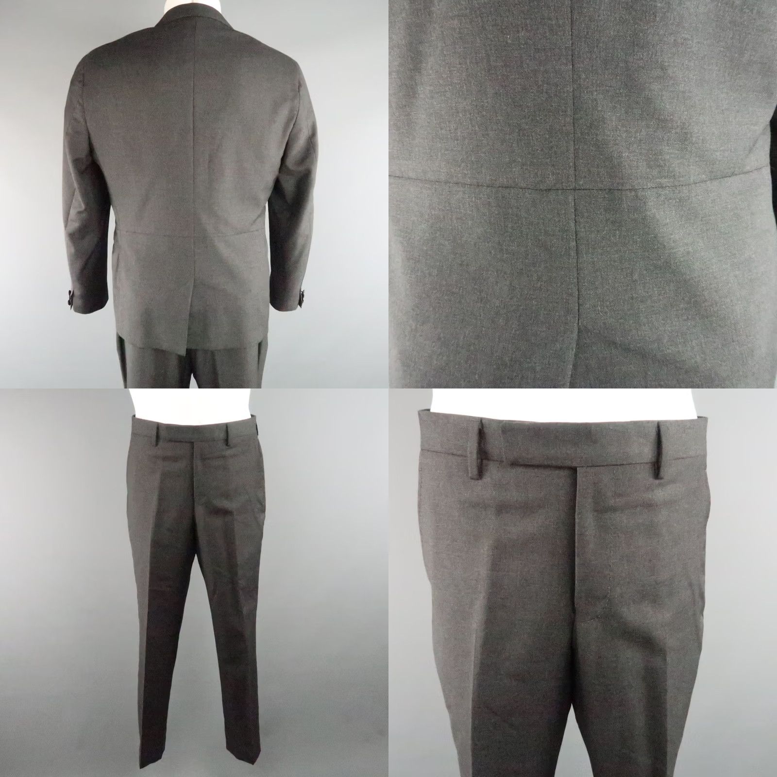 Lanvin LANVIN Size 40 Charcoal Wool Peak Lapel Suit Mens Charcoal Wool Solid Peacoat Style Jacket/Coat Moon 40 Inseam 29 Size 40R - 8 Thumbnail