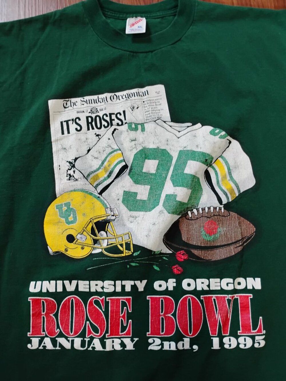 Jerzees Vintage Oregon Ducks Rose Bowl 1995 T-Shirt Distressed Size US XL / EU 56 / 4 - 1 Thumbnail