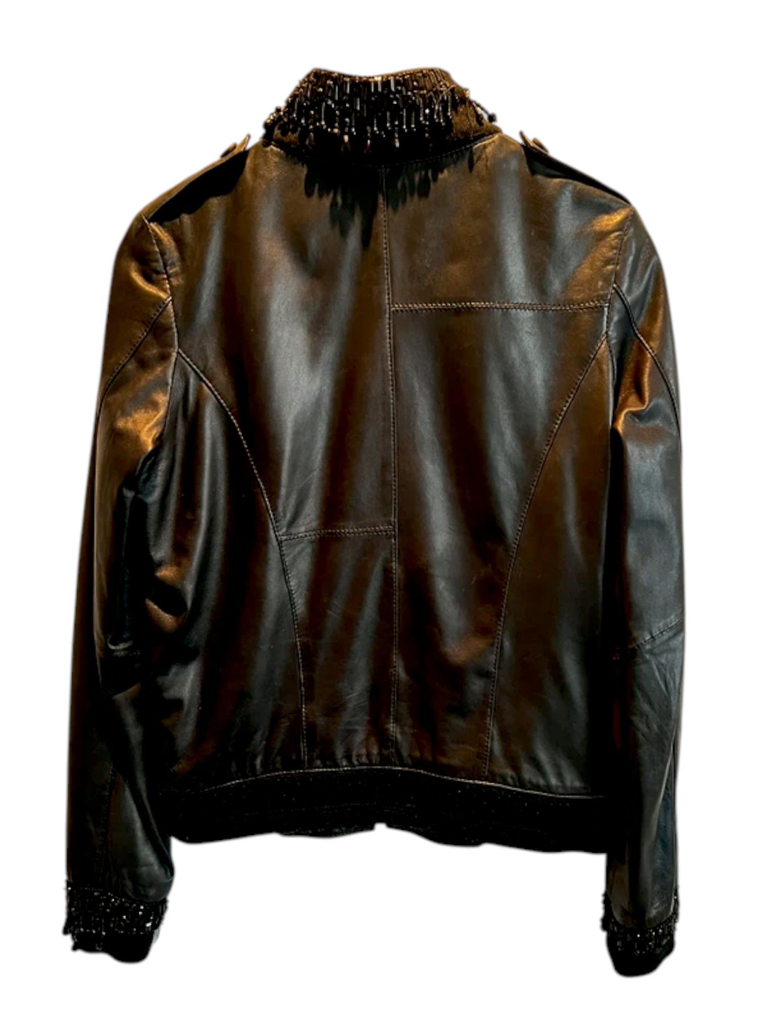 Roberto Cavalli Class Roberto Cavalli Beaded Leather Bomber Jacket, c. 2009 Size M / US 6-8 / IT 42-44 - 2 Thumbnail