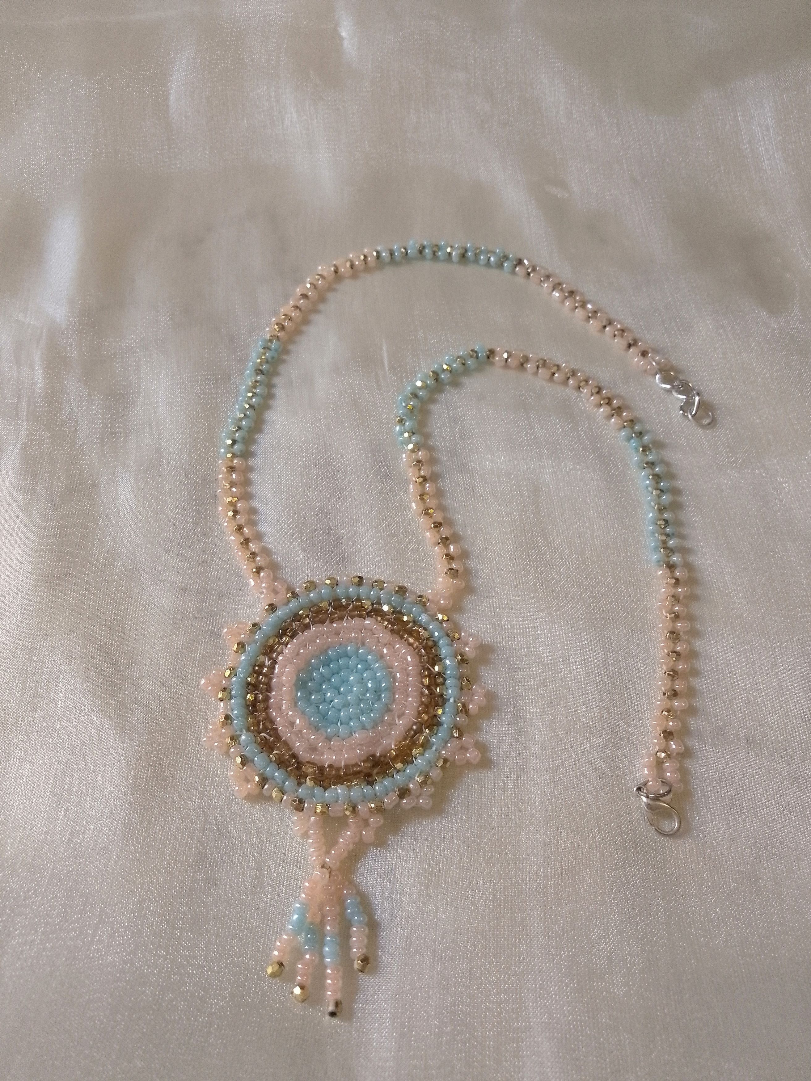 Handmade Necklace Long Embroidered Mandala Pendant Size ONE SIZE - 8 Thumbnail