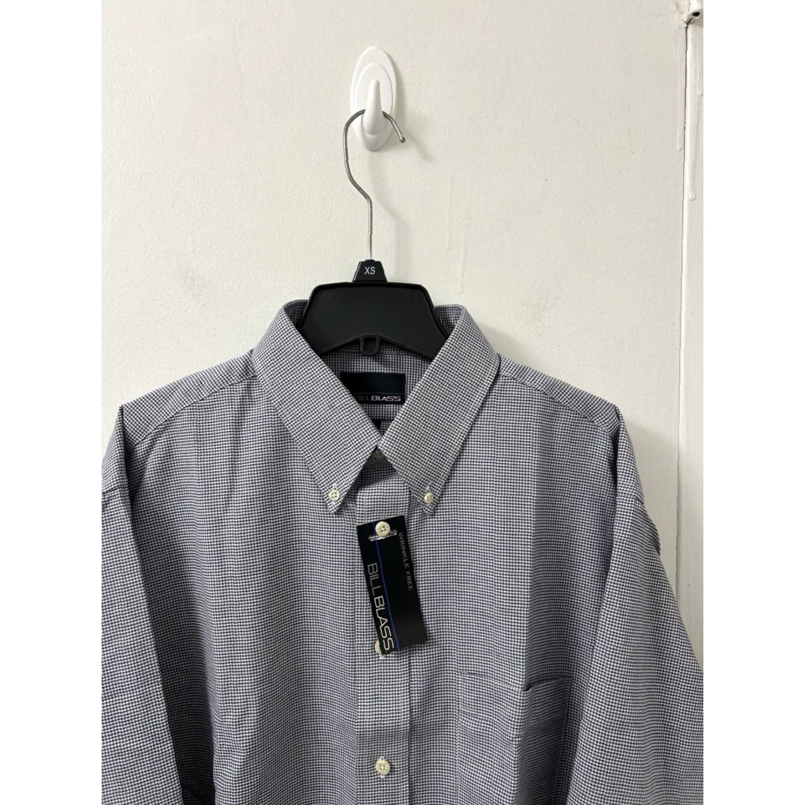 Bill Blass VINTAGE Bill Blass Shirt Mens 17 Blue Houndstooth Wrinkle Free Button Up L/S Dress Shirt Mens Cap Collar Button-Down Size US XL / EU 56 / 4 - 3 Thumbnail