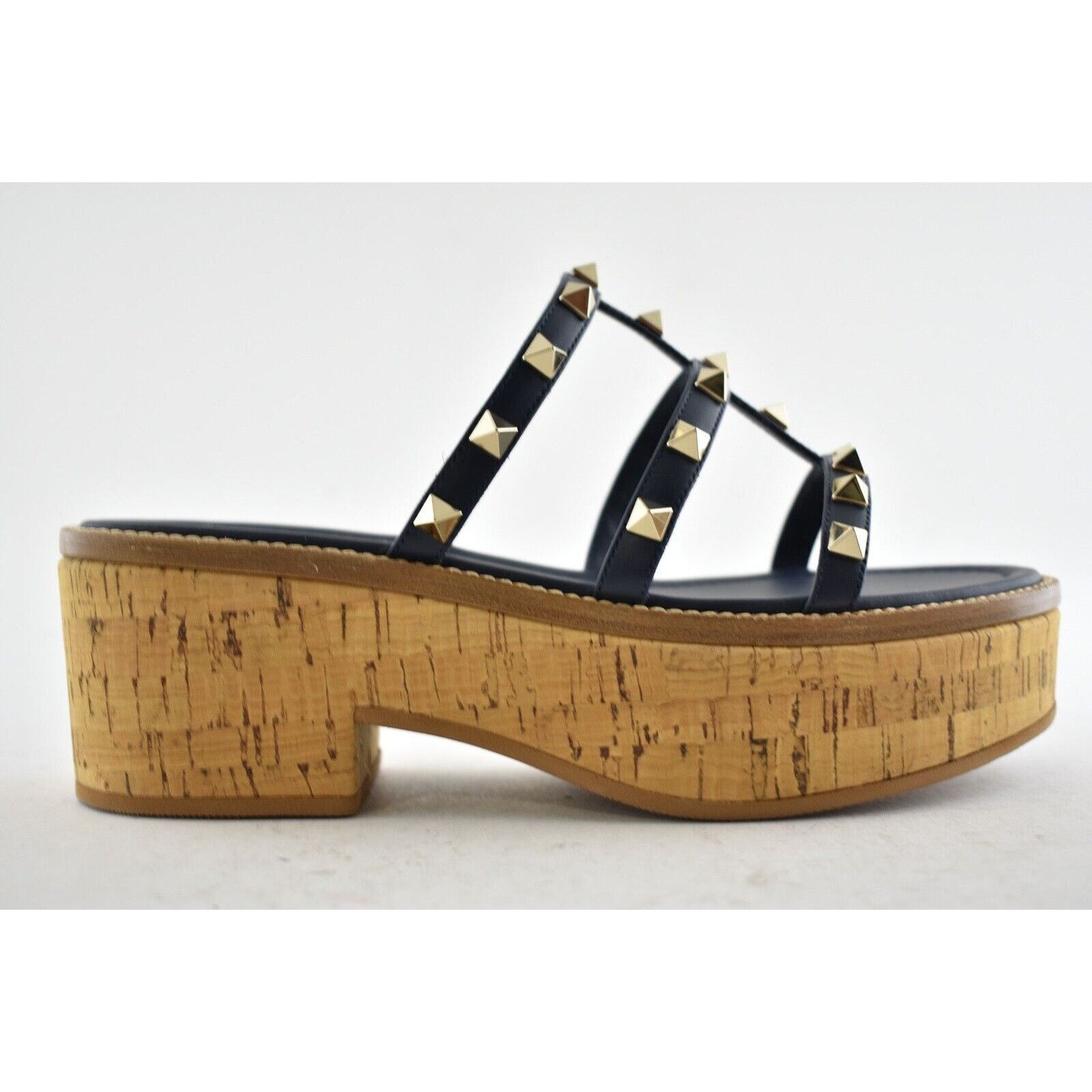 Valentino Valentino Rockstud Blue Cork Platform Mule Slide Sandal Size US 5.5 / IT 35.5 - 2 Thumbnail