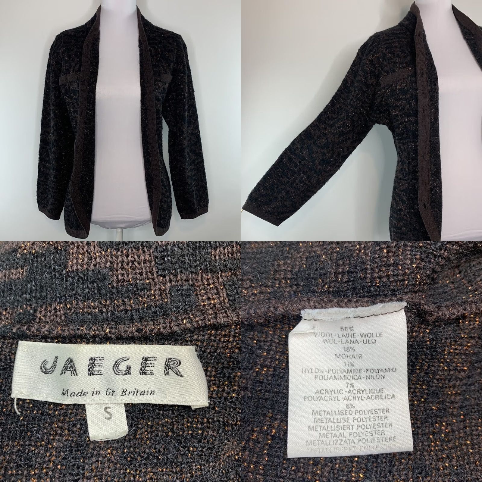 Jaeger JAEGER Womens Sweater S Button Front Metallic Sparkly Wool Blend Cardigan Size S / US 4 / IT 40 - 8 Thumbnail