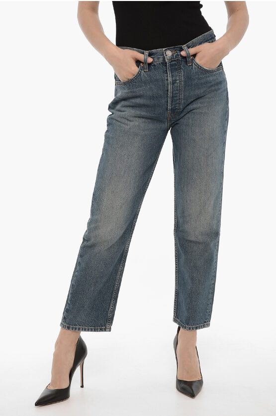 image of Redone High-Waisted Straight Leg 70's Stove Pipe Jeans 18Cm in Blue, Women's (Size 26)