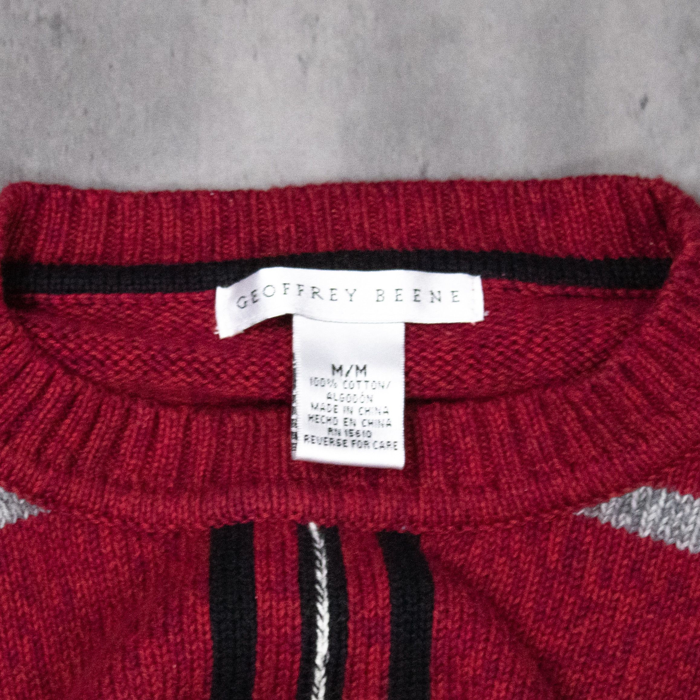 Vintage Vintage 1990's Geoffrey Beene 3D Plaid Red' Knitted Crewneck Size US L / EU 52-54 / 3 - 6 Thumbnail