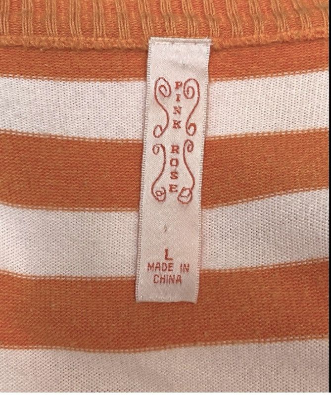 Other Pink Rose Orange & White Striped Deep V Sweater Top Large Size L / US 10 / IT 46 - 3 Thumbnail