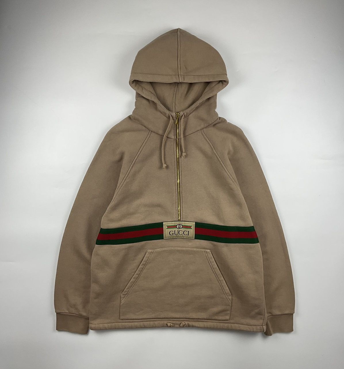 Image of Gucci Oversized Sweatshirt With Web & Gucci Label in Beige, Men's (Size XS)