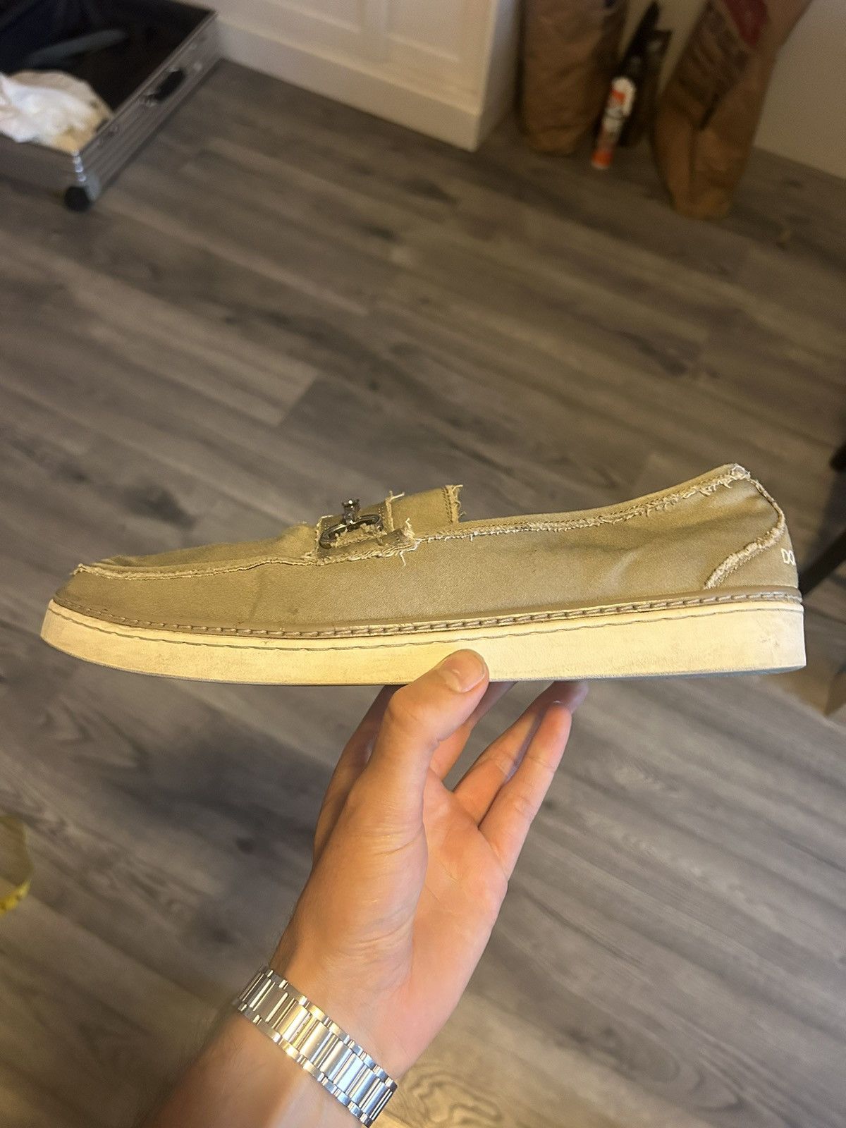 Dolce & Gabbana Dolce & Gabbana Distressed Canvas Horsebit Loafers Size US 11 / EU 44 - 13 Thumbnail