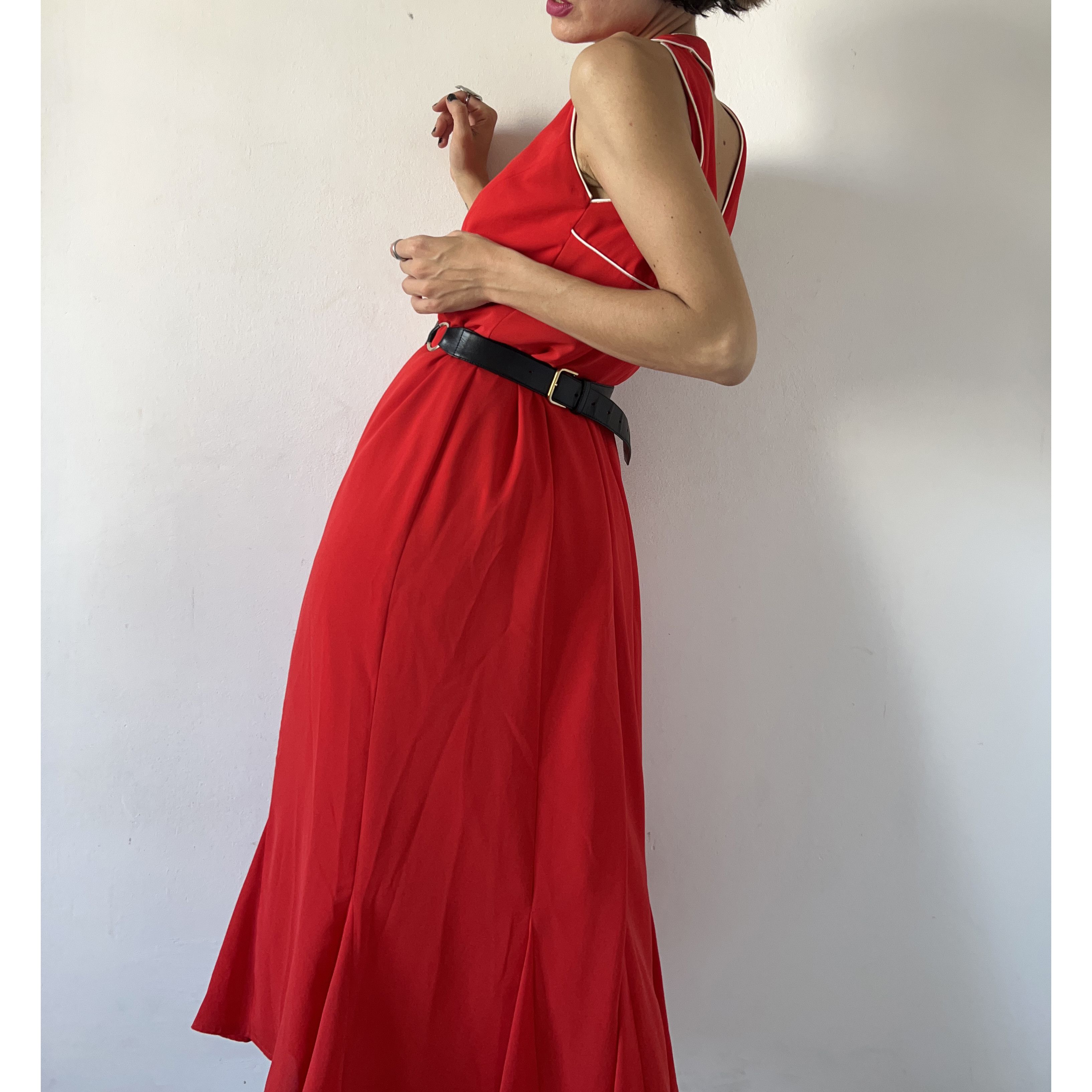 Vintage Vintage 70s red halter maxi dress with white trim Size XL / US 12-14 / IT 48-50 - 5 Thumbnail