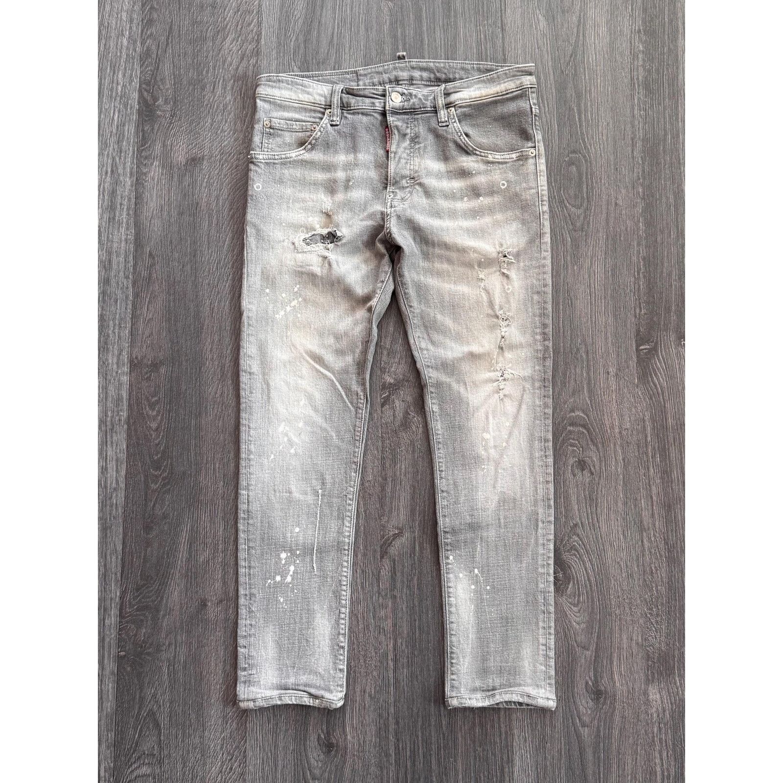 Dsquared2 Dsquared 2 Gray Washed Painted Denim Jeans Size US 34 / EU 50 - 1 Thumbnail
