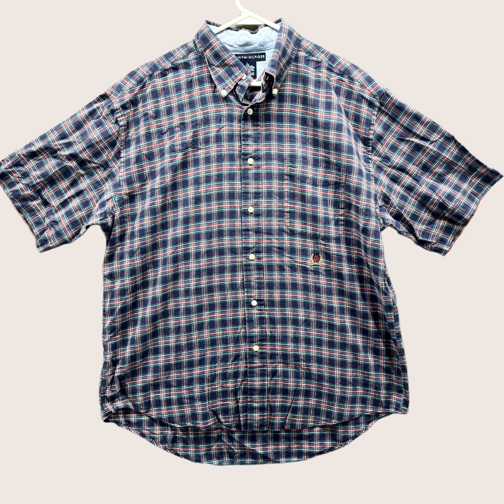 Tommy Hilfiger VINTAGE Tommy Hilfiger Shirt Mens Large Blue Plaid Short Sleeve Button-Down Preppy Size US L / EU 52-54 / 3 - 1 Thumbnail
