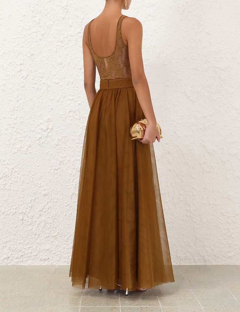 Zimmermann oc11z0226 Tulle Skirt In Brown Size 32" / US 10 / IT 46 - 4 Thumbnail