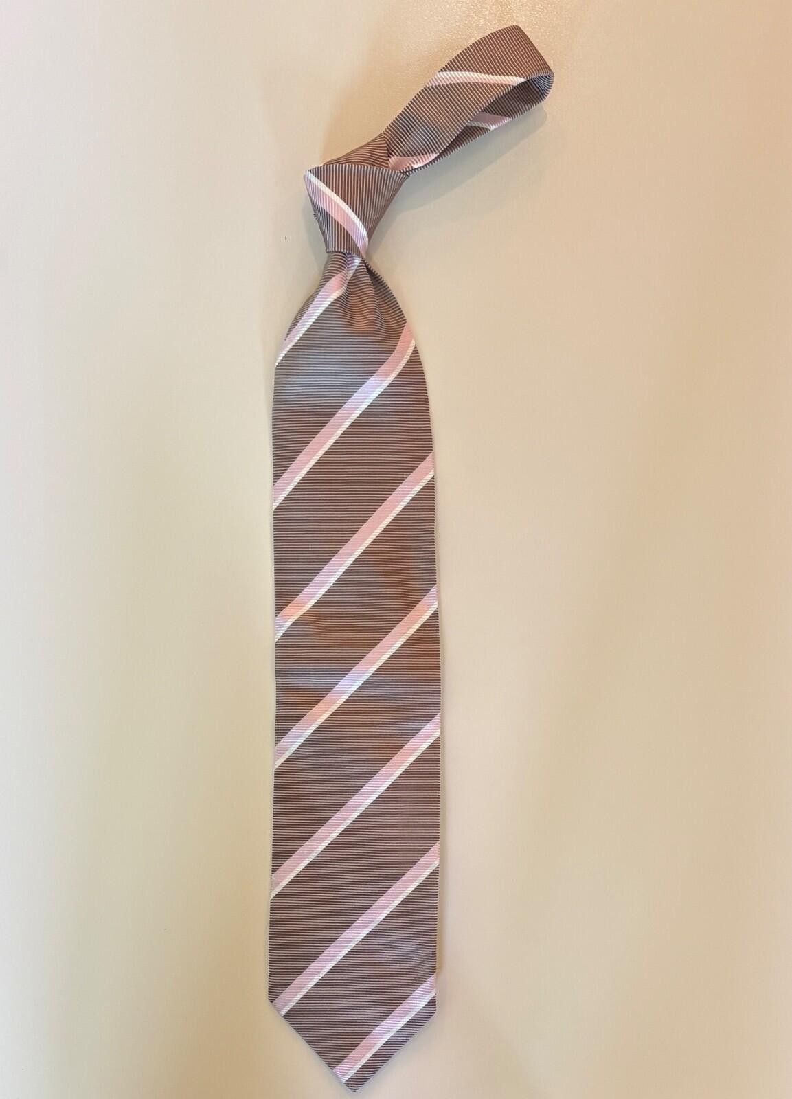 Pal Zileri Pal Zileri Sartoriale Italy Silk Tie Brown Pink White Stripe Size ONE SIZE - 6 Thumbnail