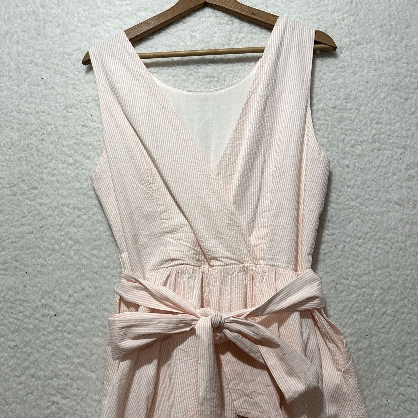 Vintage Hope & Henry Organic Cotton Seersucker Belted Dress Womens Sleeveless Pockets 14 Size XL / US 12-14 / IT 48-50 - 6 Thumbnail