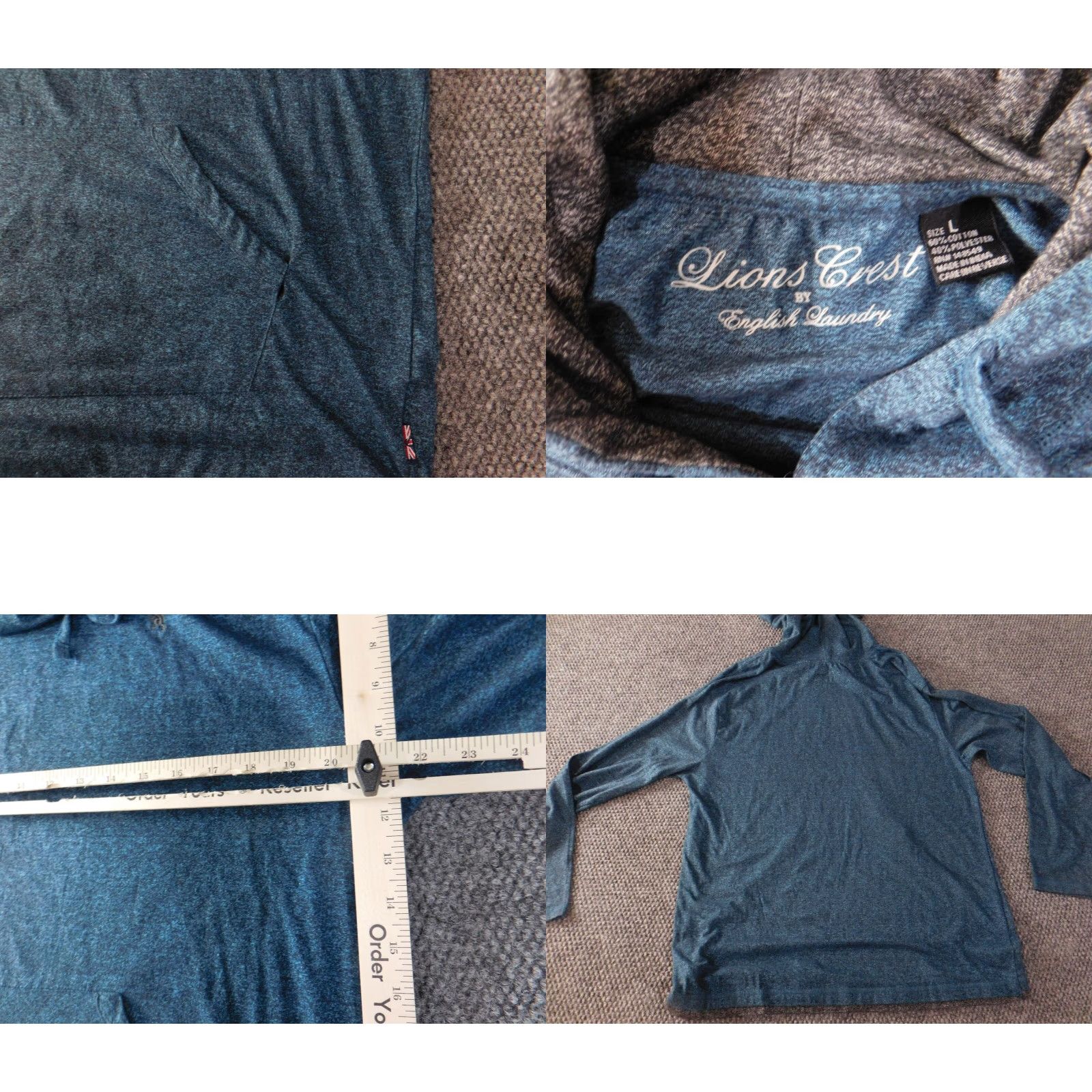 English Laundry Lions Crest Hoodie Mens Large Blue English Laundry Pullover Zip Knit Zipper Regular Long Sleeve Size US L / EU 52-54 / 3 - 8 Thumbnail