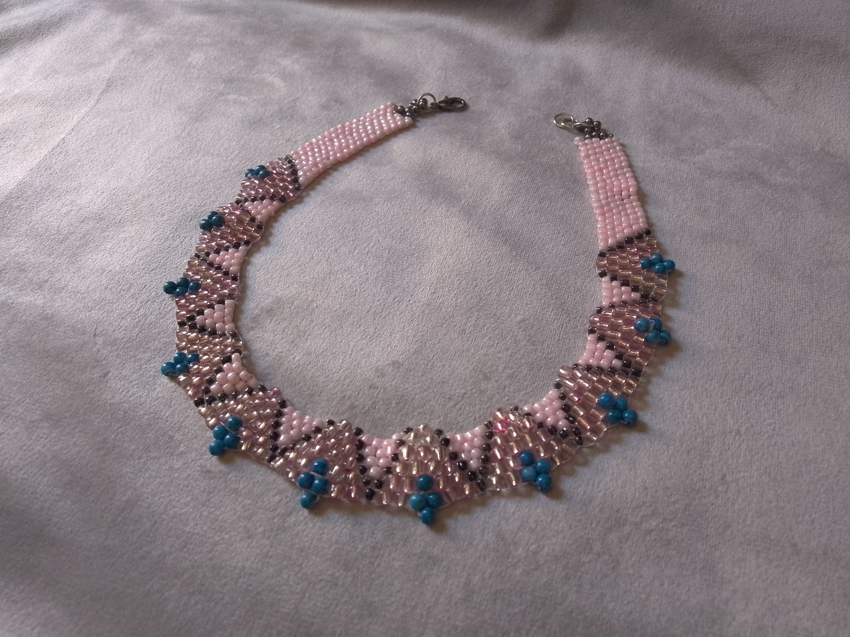 Handmade Necklace Pink Elegant Party Wedding Embroidered in Glass Size ONE SIZE - 2 Thumbnail