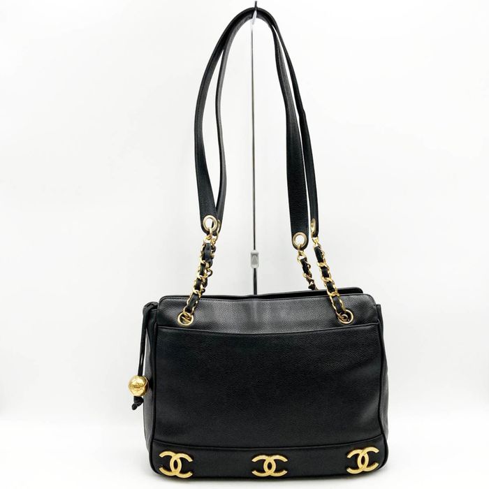 Chanel CHANEL Triple Coco Shoulder Bag Chain Tote Mark Black Matte Caviar  Skin Ladies Fashion
