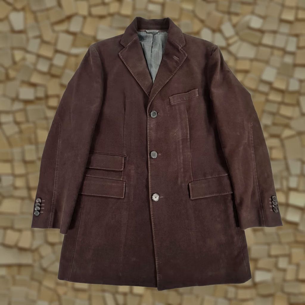 Massimo Dutti Massimo Dutti Mens Coat Brown 40 Moleskin Cotton Blazer Coat Overcoat Winter Long Buttoned Pockets Regular Mens Size 40R - 1 Thumbnail